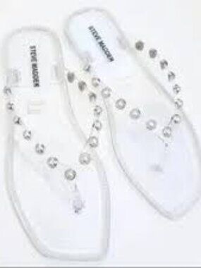 Steve Madden Clear Jelly Pearl accent flip flop